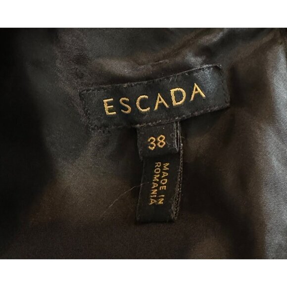 Escada 38 Sz 8 Black Ivory Plaid Tweed Fringed Textured Sheath Midi Dress V Neck - Picture 5 of 9